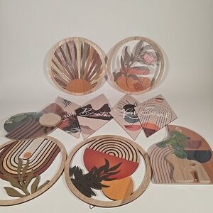 Lot of 10 Wooden Wall Hangings Wood Decor Soak Relax Breathe Unwind Round Diamon